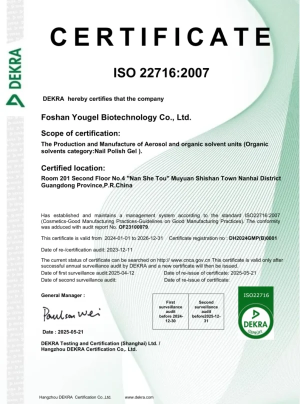 Premier Gel Polish Manufacturer with ISO 22716-certification