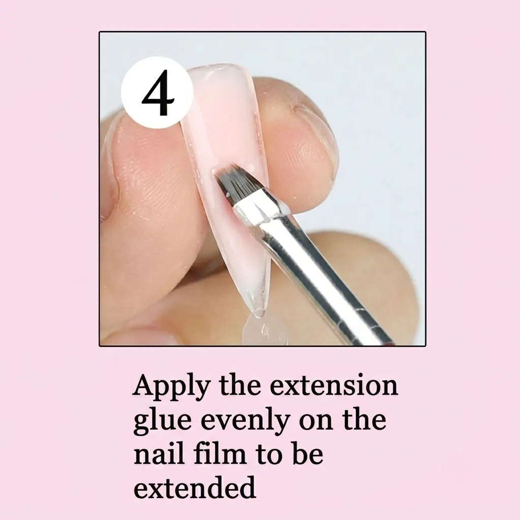 Apply the extensionglue evenly on thenail film to beextended